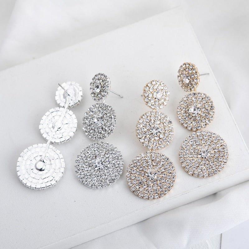 Wholesale Niche Design Snake-shaped Snake Head Full of Diamonds Multi-layer Round Dangling Earrings
